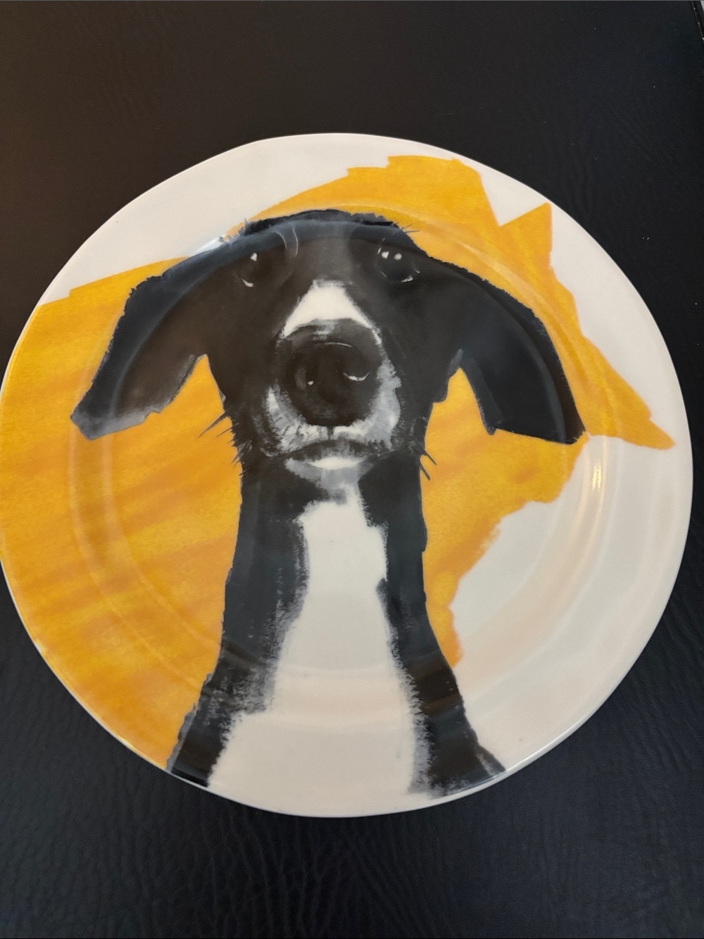 Anthropologie x Sally Muir Ceramic Dog Plate in Black & Orange Whippet Greyhound - Picture 4 of 8